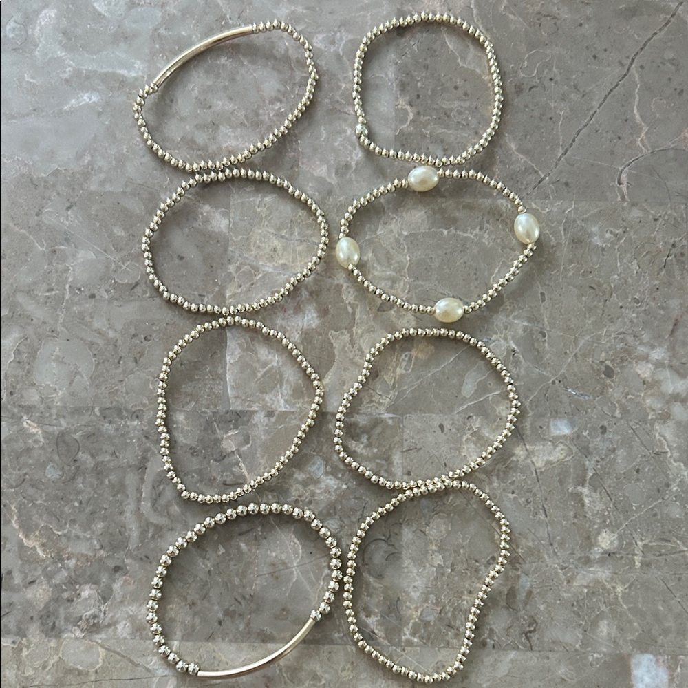 Sterling Silver Beaded Stretch Bracelet Set with Pearl Accent